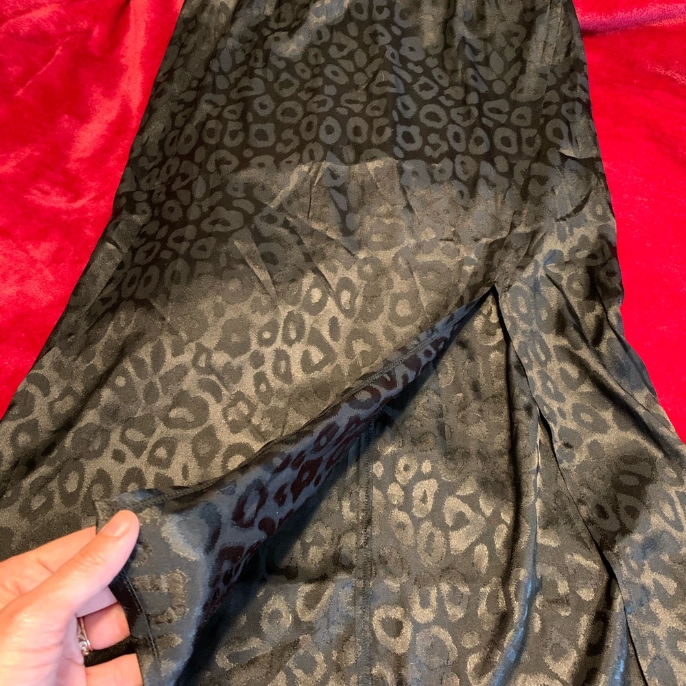 Satin Like Leopard MIDI Skirt